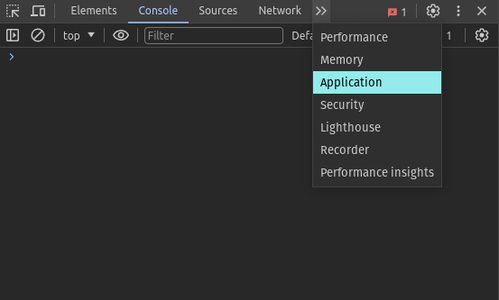 Select Application in Developer tools.